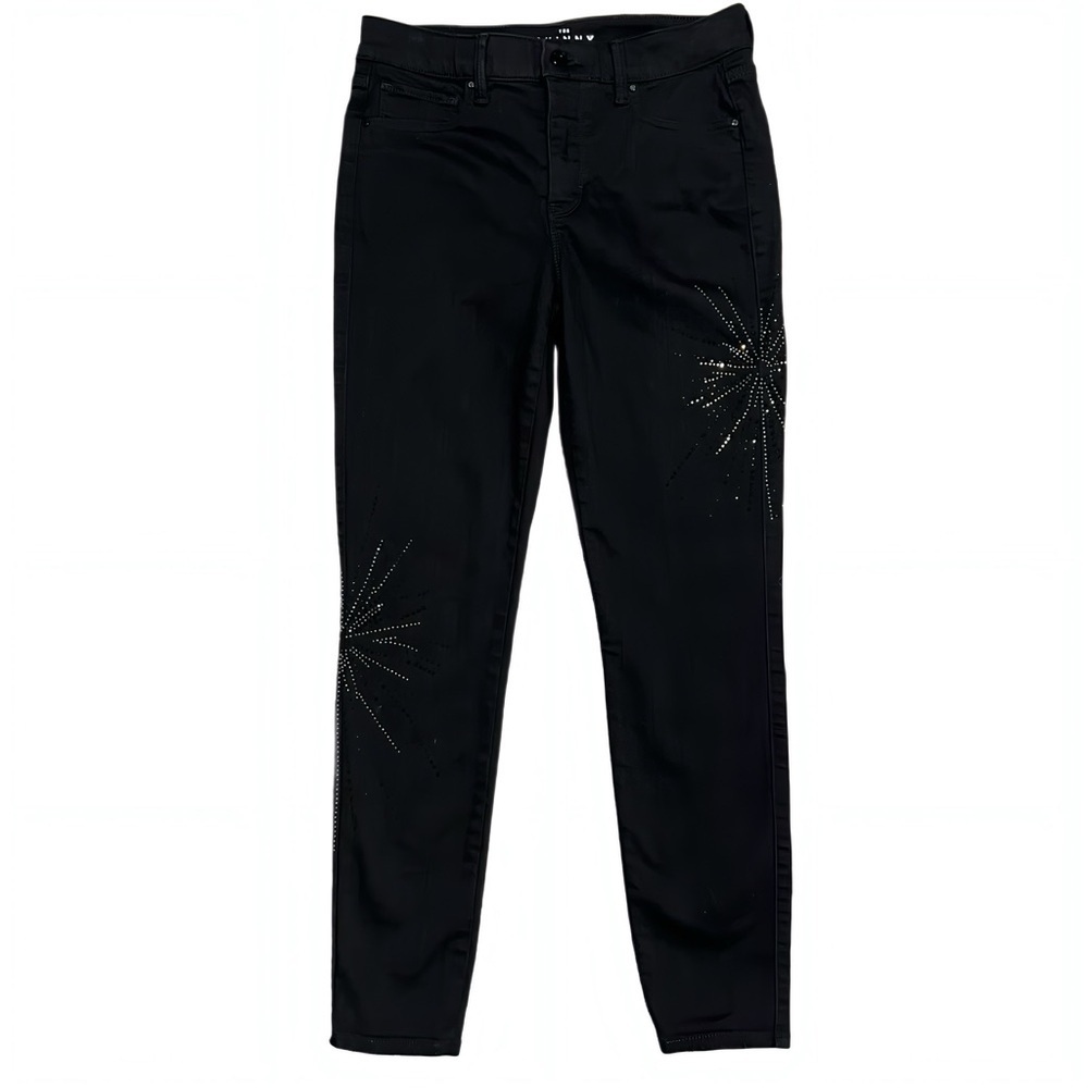 White House Black Market Black Skinny Ankle High Rise Sparkle Rhinestone Jeans 6